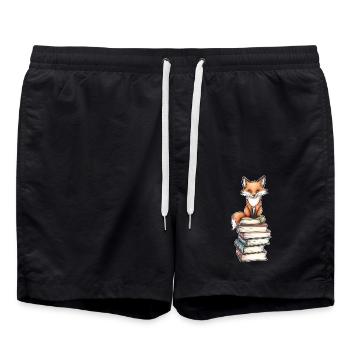 Renard sur pile de livres - Short de bain - noir - Devant - AI Model Male 185 light (185cm)