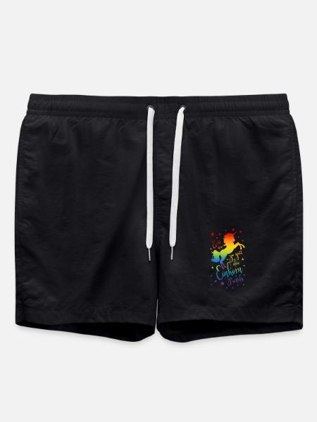 Einhorn satteln Spruch Regenbogen Sterne bunt - Badeshorts - Schwarz