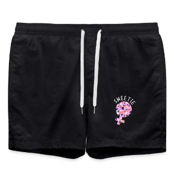 Süßigkeiten Nachspeise Naschen Süß Spruch - Badeshorts - Schwarz - Vorne - AI Model Male 185 light (185cm)
