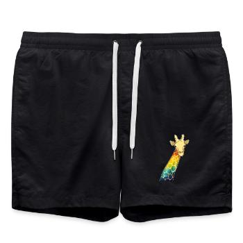 Giraffe Regenbogen - Badeshorts - Schwarz - Vorne - AI Model Male 185 light (185cm)