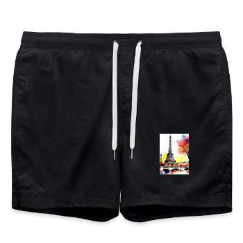 Eiffelturm im Herbst Aquarell - Badeshorts - Schwarz - Vorne - AI Model Male 185 light (185cm)