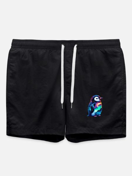 Aurora Borealis Penguin - Swim Trunks - black