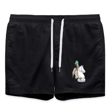Ente Schachfigur Springer Schach - Badeshorts - Schwarz - Vorne - AI Model Male 185 light (185cm)