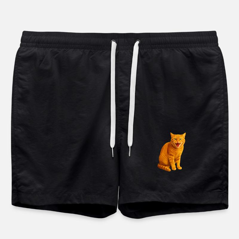 Hissing orange tabby cat - Swim Trunks - black