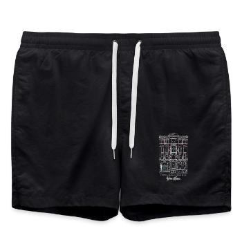 Houston, alte Baumwollbörse, Handzeichnung, USA - Badeshorts - Schwarz - Vorne - AI Model Male 185 light (185cm)