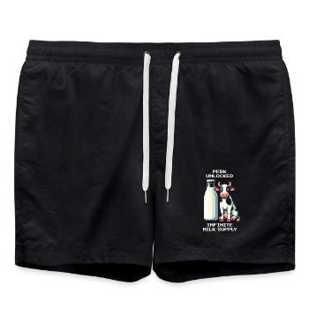Perk: Unendliche Milch | Kuh & Mama Humor - Badeshorts - Schwarz - Vorne - AI Model Male 185 light (185cm)