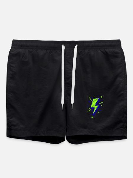Éclairs illustrés en vert et bleu - Short de bain - noir