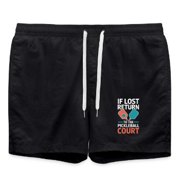 Back Pickleball Square Dinkball Gift - Swim Trunks - black - Front - AI Model Male 185 light (185cm)