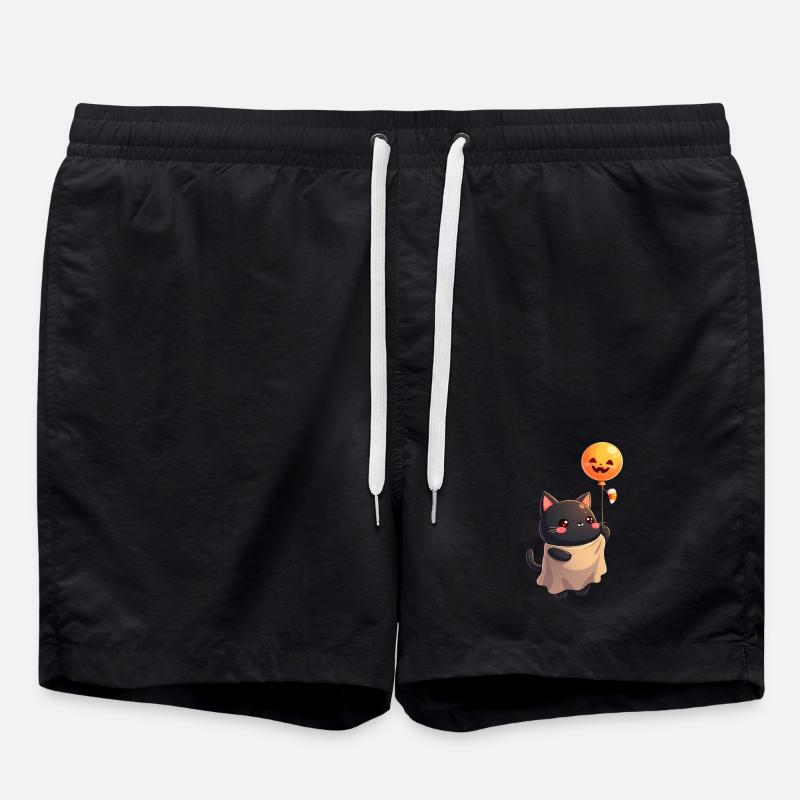 Halloween Cat with Halloween Pumpkin - Swim Trunks - black