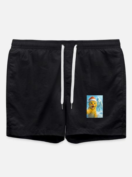cat, Santa hat, Yeti, Christmas, snow, meme,selfi - Swim Trunks - black