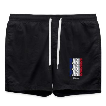 Paris France, mémoire de Paris - Short de bain - noir - Devant - AI Model Male 185 light (185cm)