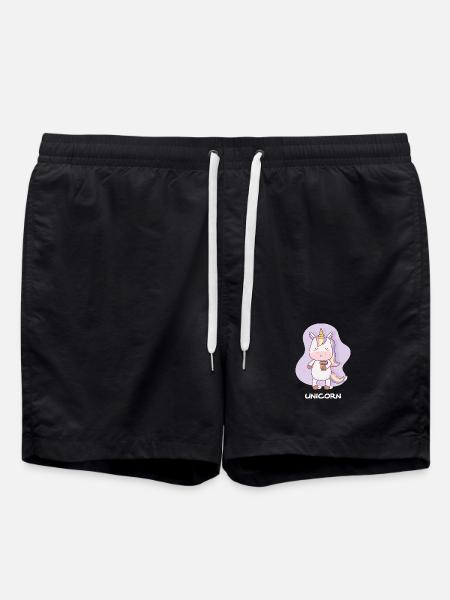 Coffee-drinking unicorn - Swim Trunks - black