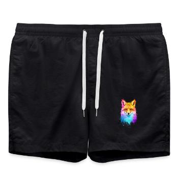 Fuchs Aquarell Illustration - Badeshorts - Schwarz - Vorne - AI Model Male 185 light (185cm)