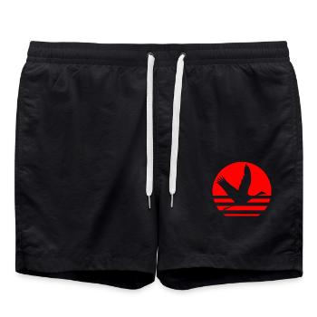Grue japonaise et Japon coucher de soleil - Short de bain - noir - Devant - AI Model Male 185 light (185cm)