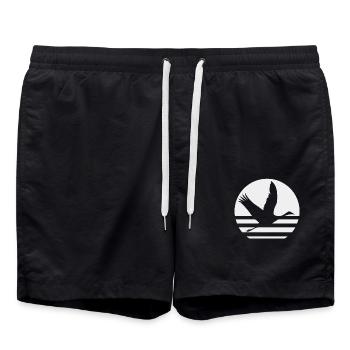 Grue japonaise et Japon coucher de soleil - Short de bain - noir - Devant - AI Model Male 185 light (185cm)