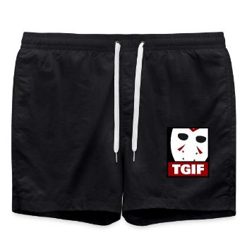 Horrormaske Gott sei Dank ist es Freitag - Badeshorts - Schwarz - Vorne - AI Model Male 185 light (185cm)
