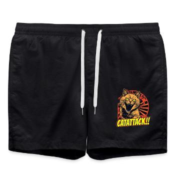 Chat de combat en colère avec des yeux jaunes en attaque - Short de bain - noir - Devant - AI Model Male 185 light (185cm)