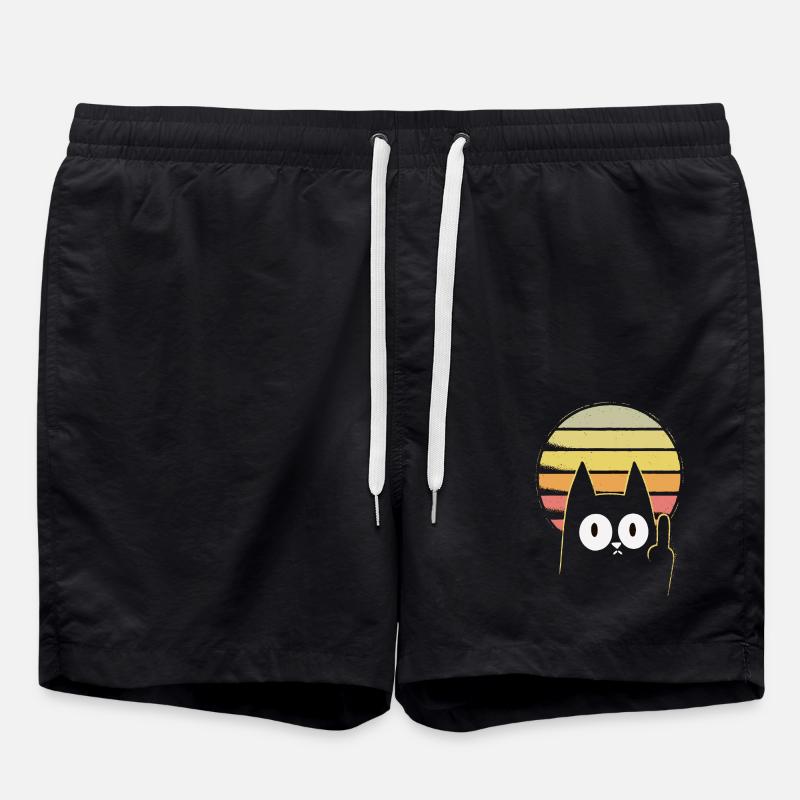 Middle finger cat - Swim Trunks - black