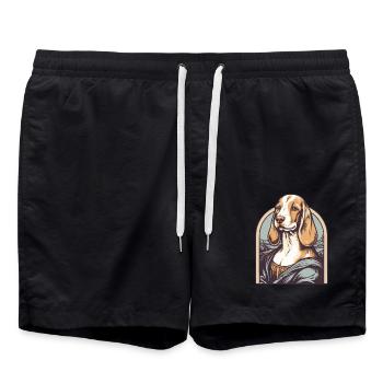 Lisa peignant une parodie avec un chien beagle - Short de bain - noir - Devant - AI Model Male 185 light (185cm)