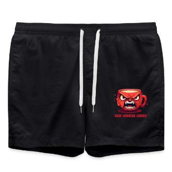 Funny angry coffee mug: Good morning, loser - Swim Trunks - black - Front - AI Model Male 185 light (185cm)