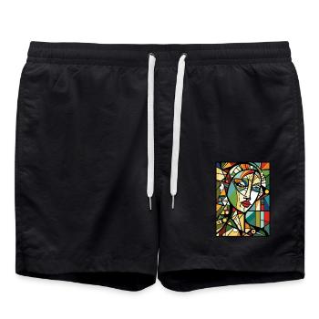 Modern Abstract Art: Face of a Woman - Swim Trunks - black - Front - AI Model Male 185 light (185cm)