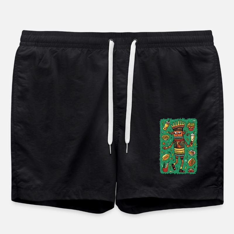 Lustige Hieroglyphen: Schnelles Essen - Badeshorts - Schwarz