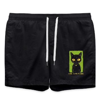 Ich hasse es hier - Die schlecht gelaunte Katze - Badeshorts - Schwarz - Vorne - AI Model Male 185 light (185cm)