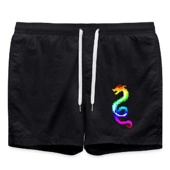 Bunter Retro-Drache - Badeshorts - Schwarz - Vorne - AI Model Male 185 light (185cm)