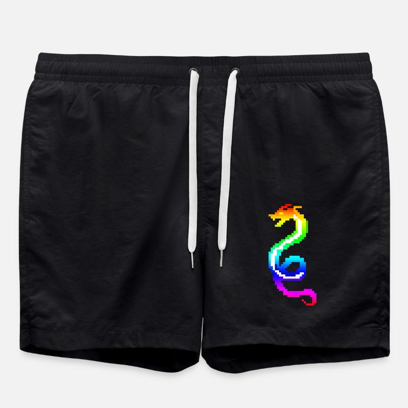Bunter Retro-Drache - Badeshorts - Schwarz