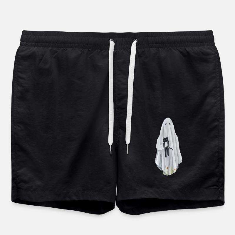Geist mit Katze - Badeshorts - Schwarz