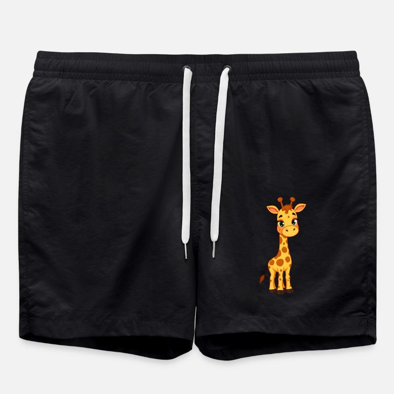 Giraffe: Yellow & Black Spots, Green Eyes - Swim Trunks - black