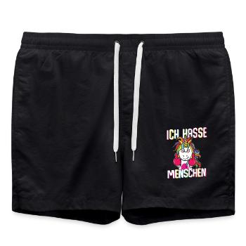 Unicorn Ich hasse Menschen I - Badeshorts - Schwarz - Vorne - AI Model Male 185 light (185cm)