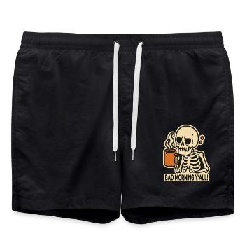 mauvaise salutation matinale, squelette fatigué avec du café - Short de bain - noir - Devant - AI Model Male 185 light (185cm)