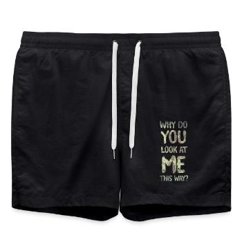 Warum siehst du mich so an? - Badeshorts - Schwarz - Vorne - AI Model Male 185 light (185cm)