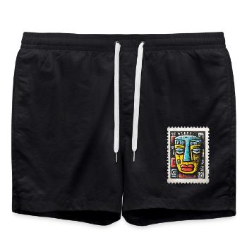 Bunte Maske im Tribal-Stil auf Briefmarke - Badeshorts - Schwarz - Vorne - AI Model Male 185 light (185cm)