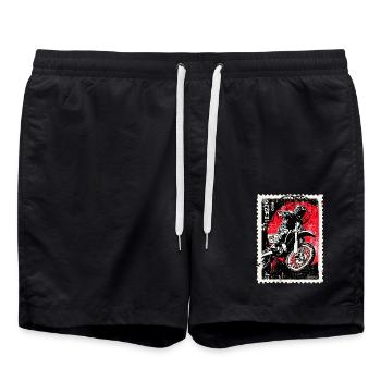 Pilote de motocross devant un timbre-poste soleil rouge - Short de bain - noir - Devant - AI Model Male 185 light (185cm)