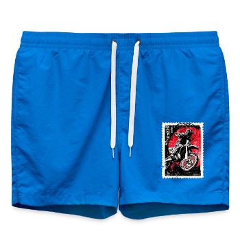 Pilote de motocross devant un timbre-poste soleil rouge - Short de bain - cobalt blue - Devant