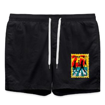 Passage piéton de Tokyo – Timbre-poste rétro - Short de bain - noir - Devant - AI Model Male 185 light (185cm)