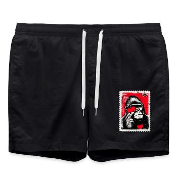 Gorilla mit Herz – Liebe als Briefmarke - Badeshorts - Schwarz - Vorne - AI Model Male 185 light (185cm)