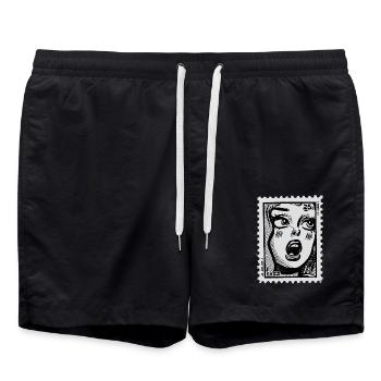 Comic Woman in Shock – Pop Art Postage Stamp - Swim Trunks - black - Front - AI Model Male 185 light (185cm)