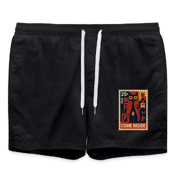 Timbre-poste avec des chats dans le style de l’art déco - Short de bain - noir - Devant - AI Model Male 185 light (185cm)