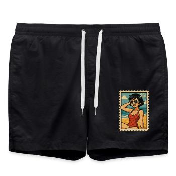 Guirlande de soleil d’été timbre-poste rétro - Short de bain - noir - Devant - AI Model Male 185 light (185cm)
