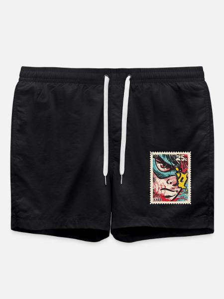Comic-Held als Retro-Briefmarke - Badeshorts - Schwarz