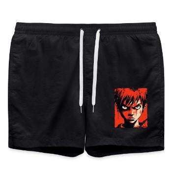 Garçon en colère dans le style de dessin animé rouge - Short de bain - noir - Devant - AI Model Male 185 light (185cm)