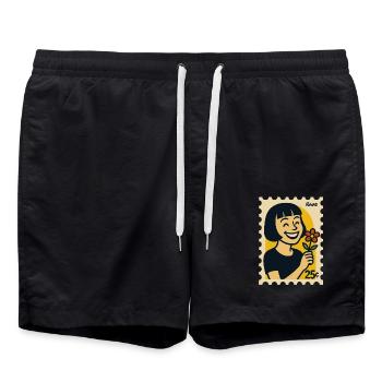 femme joyeuse avec fleur design rétro - Short de bain - noir - Devant - AI Model Male 185 light (185cm)