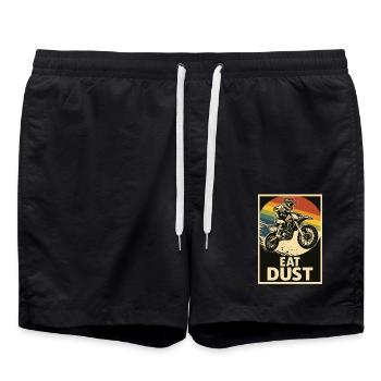 Motocross Fahrer mit Spruch Staub fressen - Badeshorts - Schwarz - Vorne - AI Model Male 185 light (185cm)