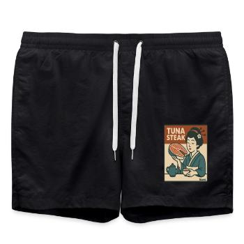 Geisha mit Thunfisch Steak Retro Japan Stil - Badeshorts - Schwarz - Vorne - AI Model Male 185 light (185cm)