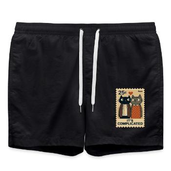 with a red heart - Swim Trunks - black - Front - AI Model Male 185 light (185cm)