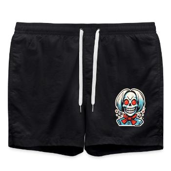 Grinning skeleton with red ribbon - Swim Trunks - black - Front - AI Model Male 185 light (185cm)