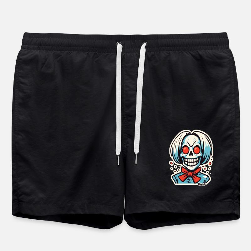 Squelette souriant avec ruban rouge - Short de bain - noir